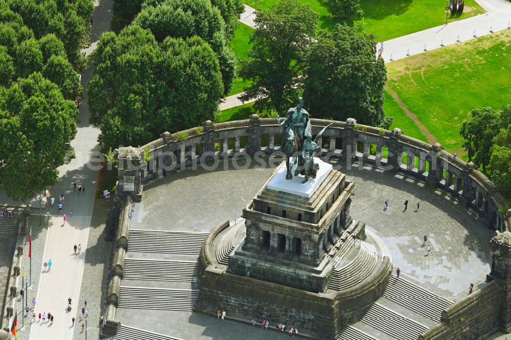 Koblenz from the bird's eye view: Kaiser Wilhelm I. monument at the confluence of the Rhine and Mosel in Koblenz in Rhineland-Palatinate