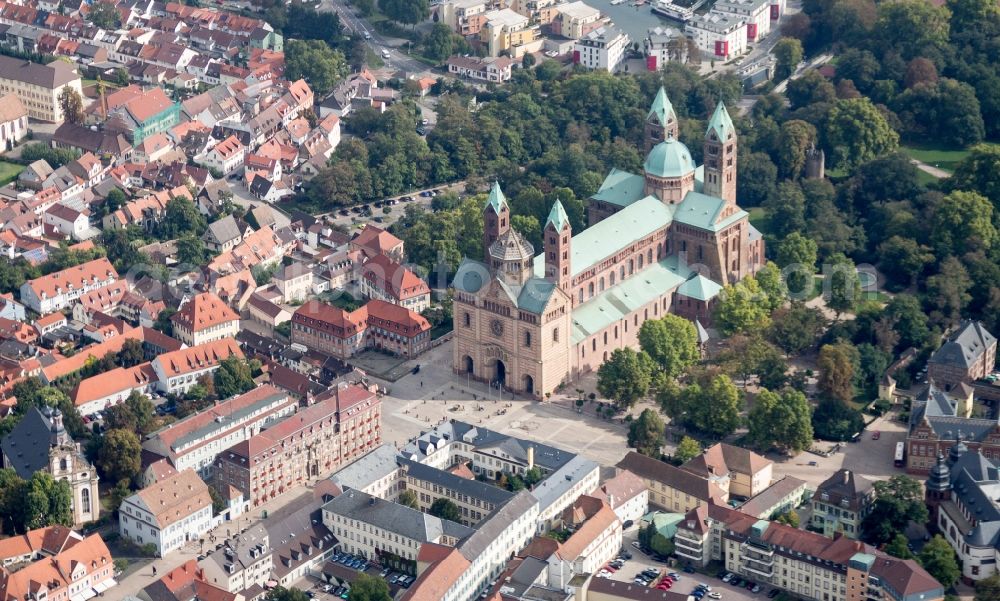 Speyer from above - Speyer Cathedral in Speyer in Rhineland-Palatinate. The cathedral stands on the UNESCO list of World Heritage Sites