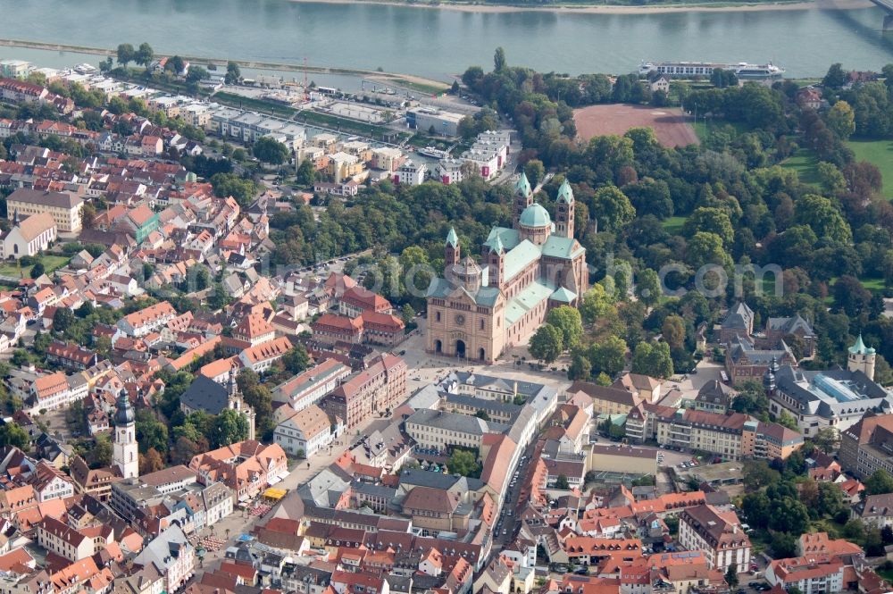 Speyer from above - Speyer Cathedral in Speyer in Rhineland-Palatinate. The cathedral stands on the UNESCO list of World Heritage Sites