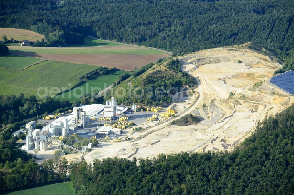 Painten from the bird's eye view: Site and tailings area of the chalk mining Kalkwerk Rygol GmbH & Co. KG in Painten in the state Bavaria