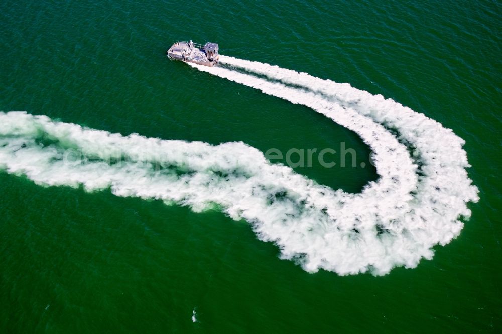 Großpösna from above - Lime boat specialized vessel in driving on Stoermthaler See in Grosspoesna in the state Saxony, Germany
