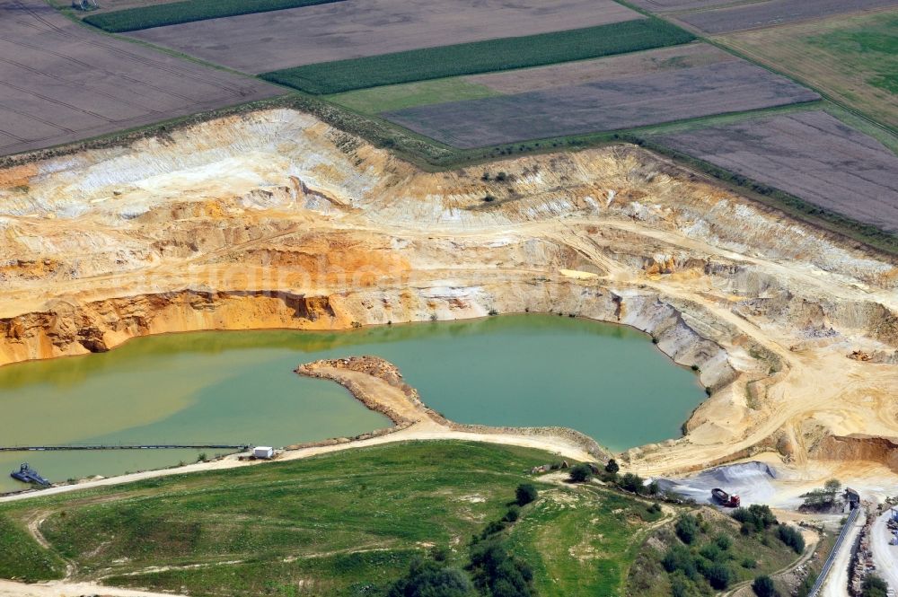 Butzbach from the bird's eye view: Calcareous sandstone exploitation plant in Butzbach in the state Hesse