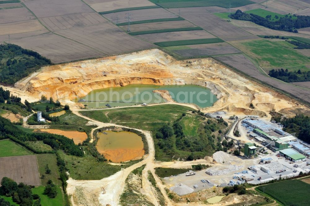 Aerial image Butzbach - Calcareous sandstone exploitation plant in Butzbach in the state Hesse