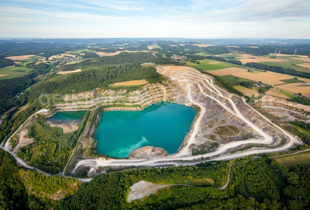 Balve from the bird's eye view: Site and tailings area of the chalkstone mine of the RWK Kalk AG Menden in Balve in the state North Rhine-Westphalia