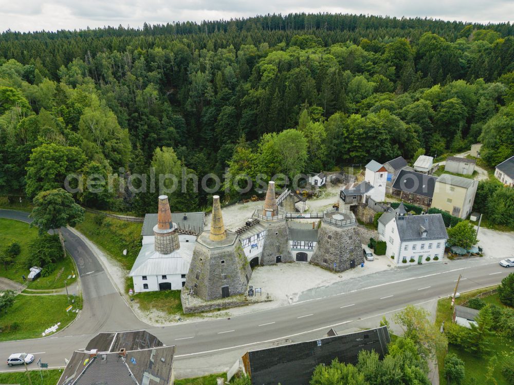 Aerial photograph Pockau-Lengefeld - The Lengefeld lime works was a lime mine southwest of the Saxon town of Pockau-Lengefeld in the Ore Mountains in Pockau-Lengefeld in the state of Saxony, Germany