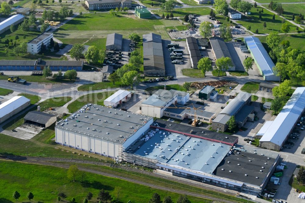 Aerial image Zeithain - Building and production halls on the premises of Kampfmittelbeseitigungsdienst KMBD in Zeithain in the state Saxony, Germany