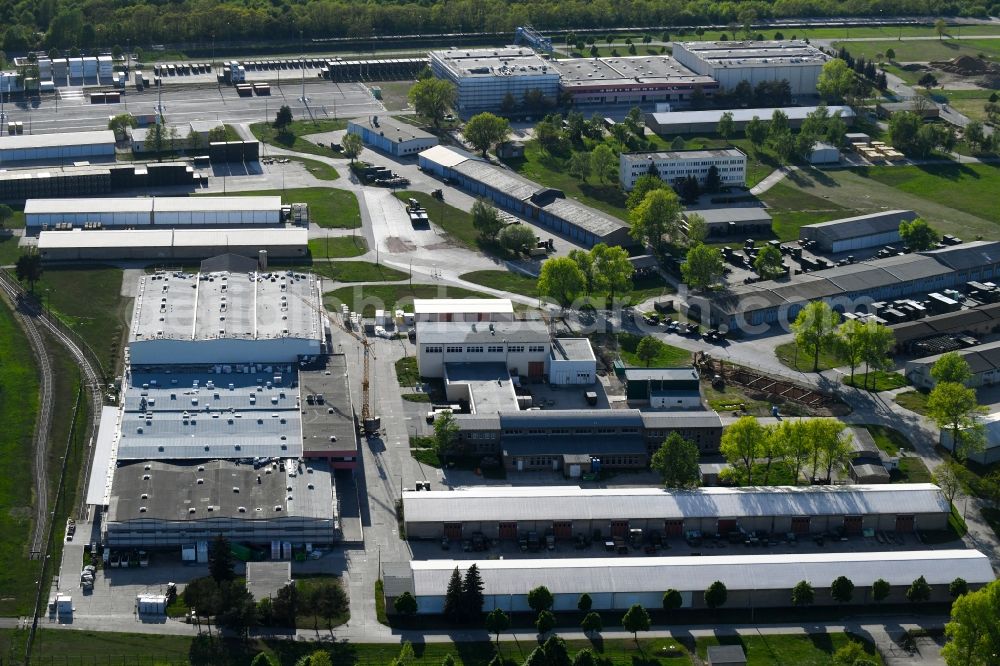 Aerial image Zeithain - Building and production halls on the premises of Kampfmittelbeseitigungsdienst KMBD in Zeithain in the state Saxony, Germany