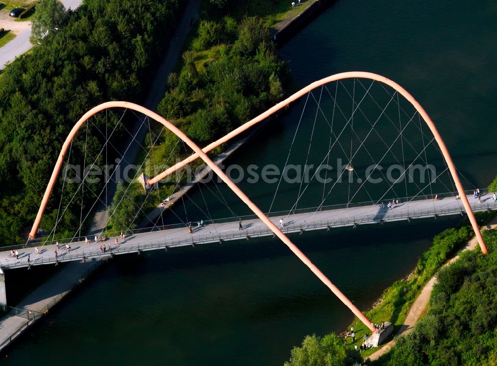 Gelsenkirchen from above - Channel - bridge in North Star Park, a landscaped park on the site of the former Nordstern mine in Gelsenkirchen in North Rhine-Westphalia NRW