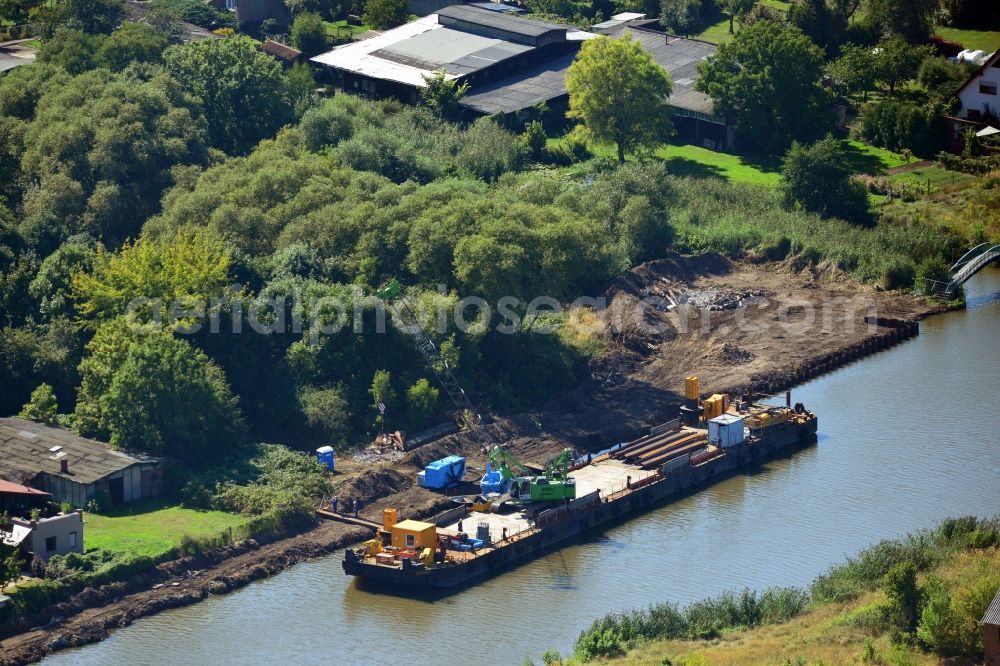 Aerial photograph Genthin - Construction site at the riverside of the Elbe-Havel-Canel in the state Saxony-Anhalt