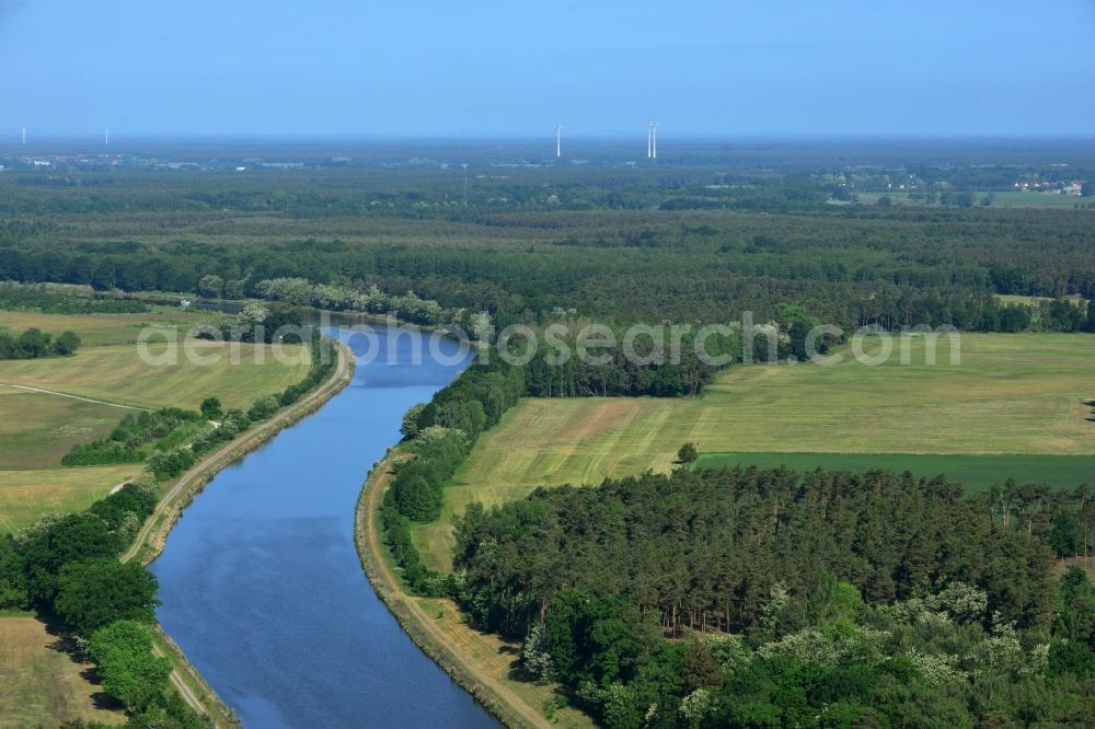 Kade from above - History channel and riparian areas of Elbe-Havel-Kanal in Kade in the state Saxony-Anhalt