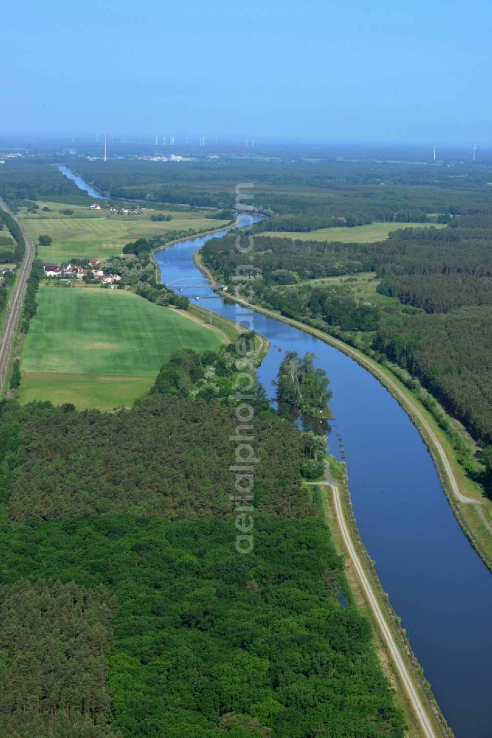 Wusterwitz from above - History channel and riparian areas of Elbe-Havel-Kanal in Wusterwitz in the state Brandenburg