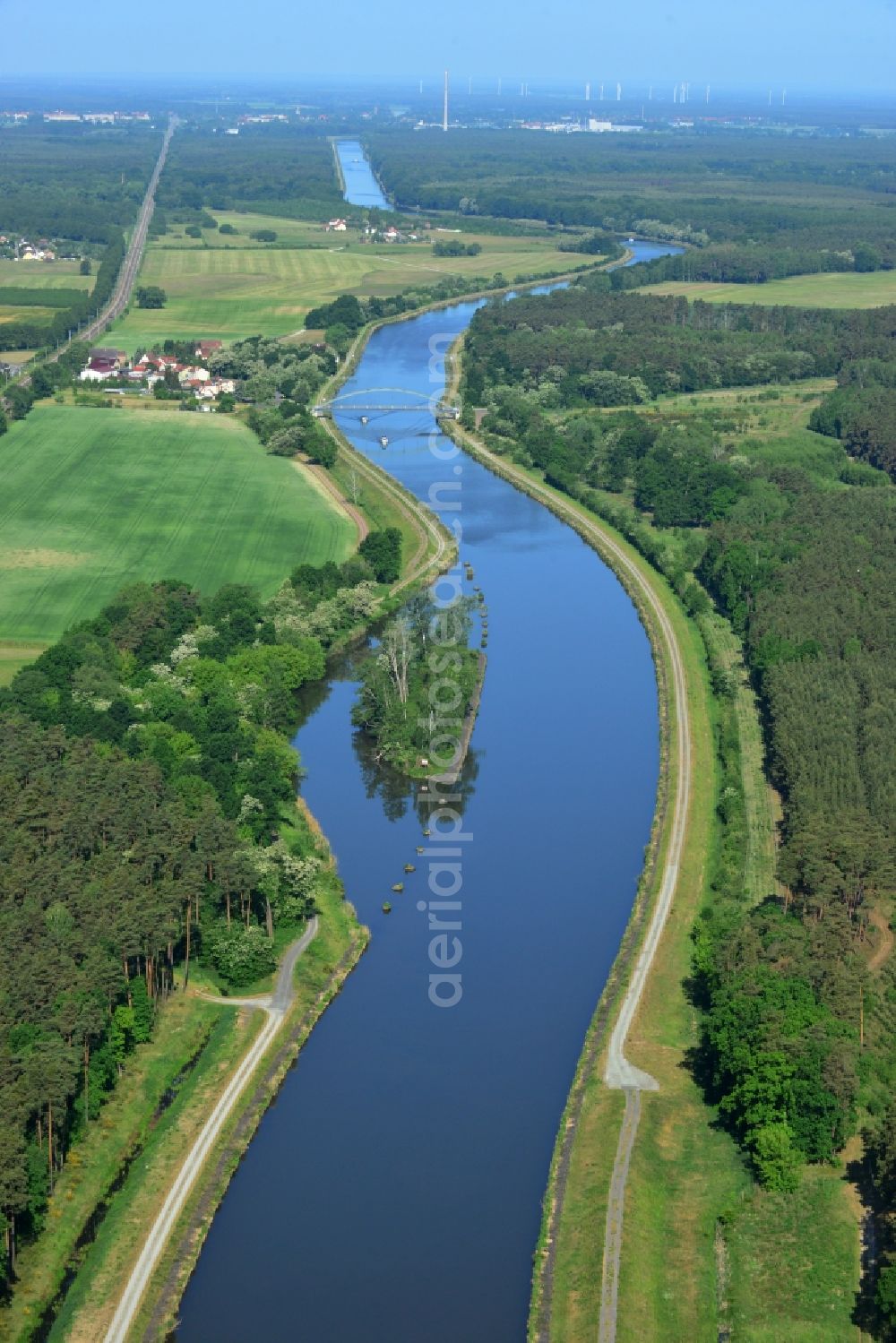 Aerial image Wusterwitz - History channel and riparian areas of Elbe-Havel-Kanal in Wusterwitz in the state Brandenburg