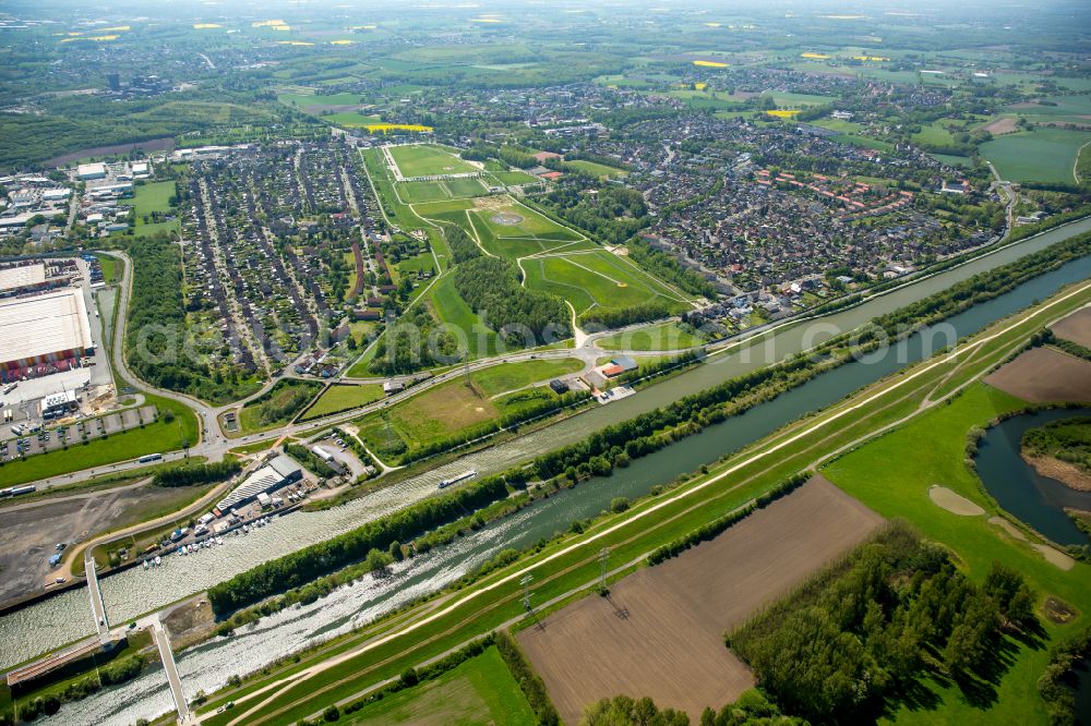 Aerial photograph Herringen - canal course and shore areas of the connecting canal Datteln-Hamm-Kanal and Fluss Lippe in Herringen at Ruhrgebiet in the state North Rhine-Westphalia, Germany