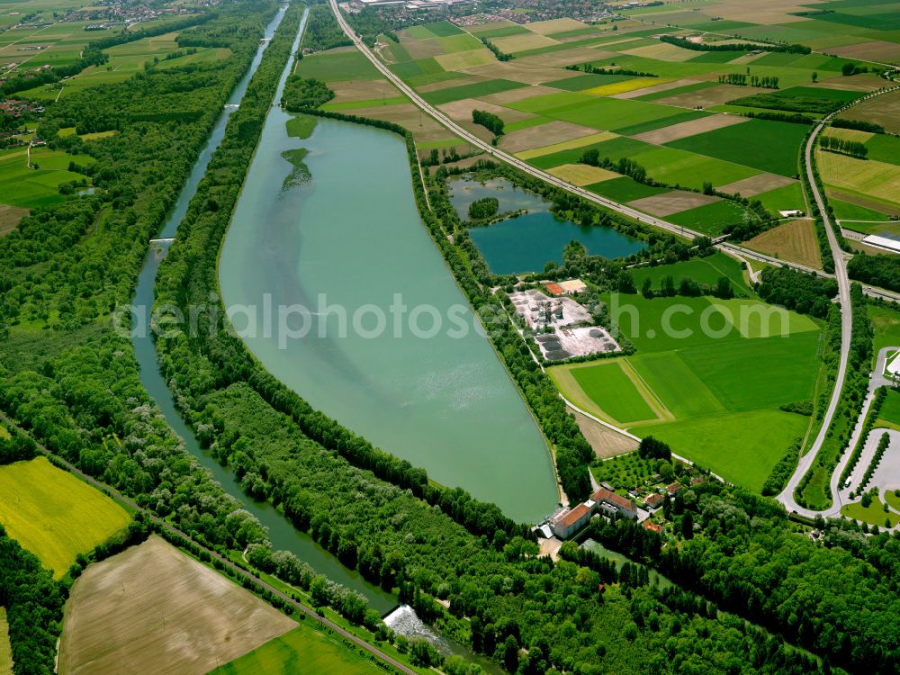 Dettingen an der Iller from above - Canal course and shore areas of the connecting canal Illerkanal in Dettingen an der Iller in the state Baden-Wuerttemberg, Germany