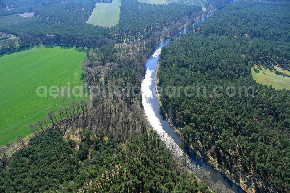 Eldena from above - Canal course and shore areas of the connecting canal MEW Mueritz-Elde-Wasserstrasse in Eldena in the state Mecklenburg - Western Pomerania, Germany