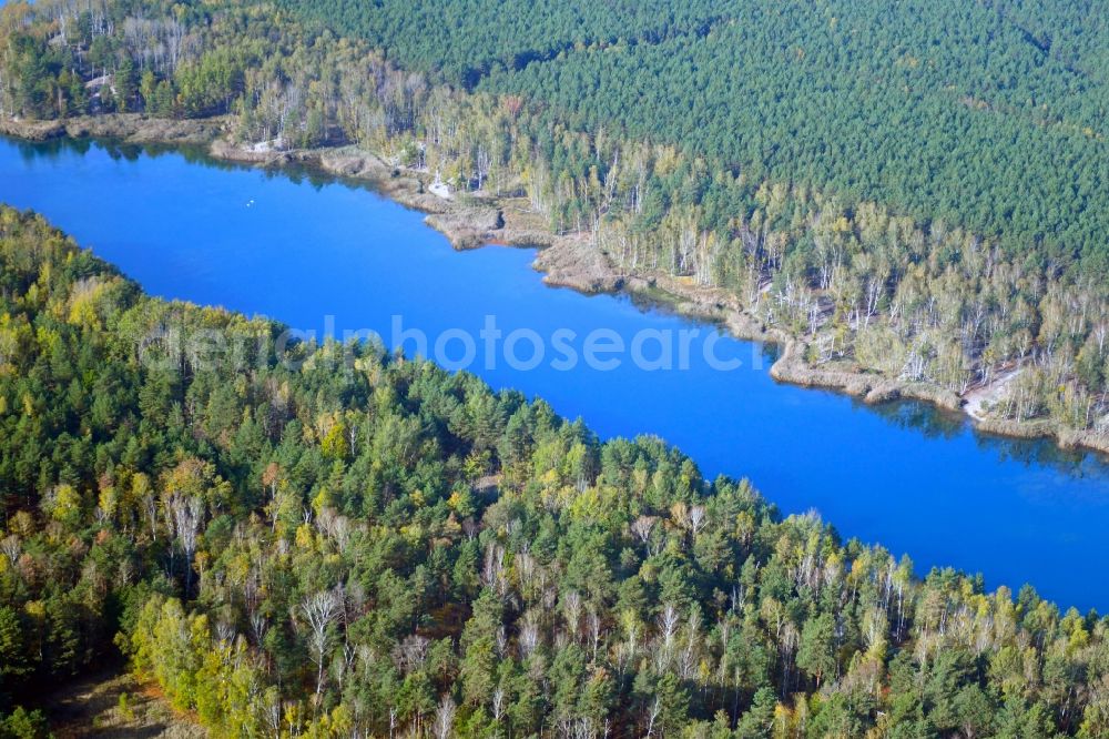 Großkoschen from the bird's eye view: Canal course and shore areas of the connecting canal to the sea Senftenberger See in Grosskoschen in the state Brandenburg, Germany