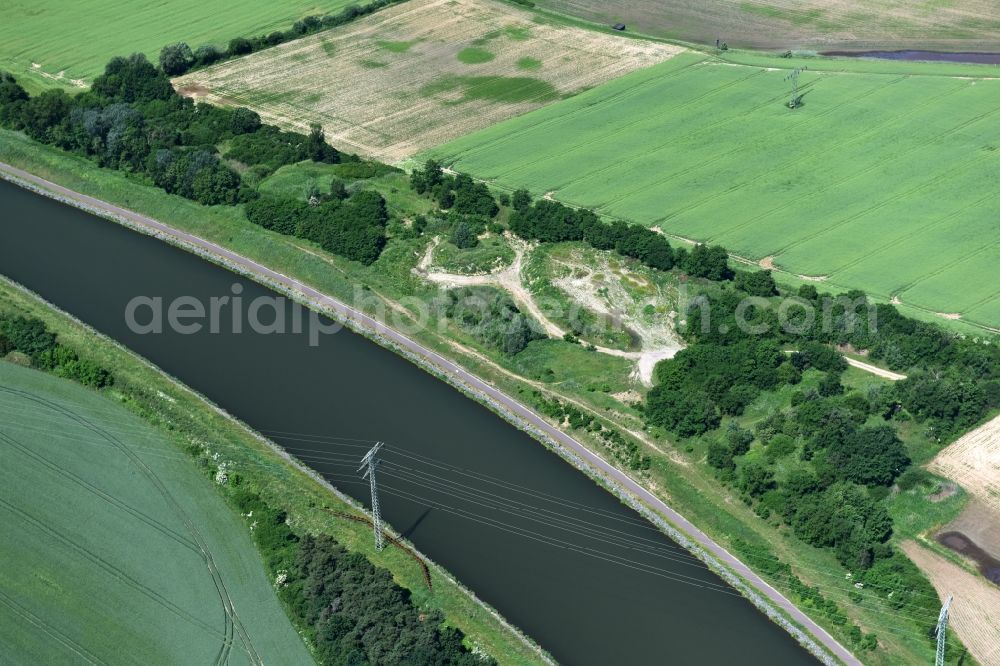 Aerial image Genthin - Channel flow and river banks of the waterway shipping Elbe-Havel-Kanal in Genthin in the state Saxony-Anhalt