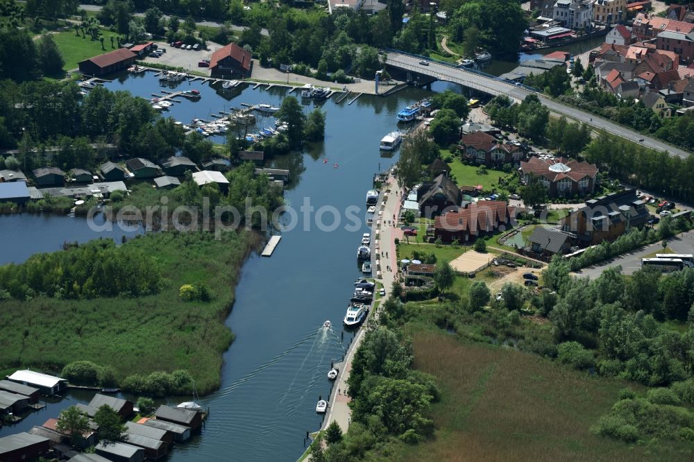 Plau am See from above - Channel flow and river banks of the waterway shipping of Elde in Plau am See in the state Mecklenburg - Western Pomerania