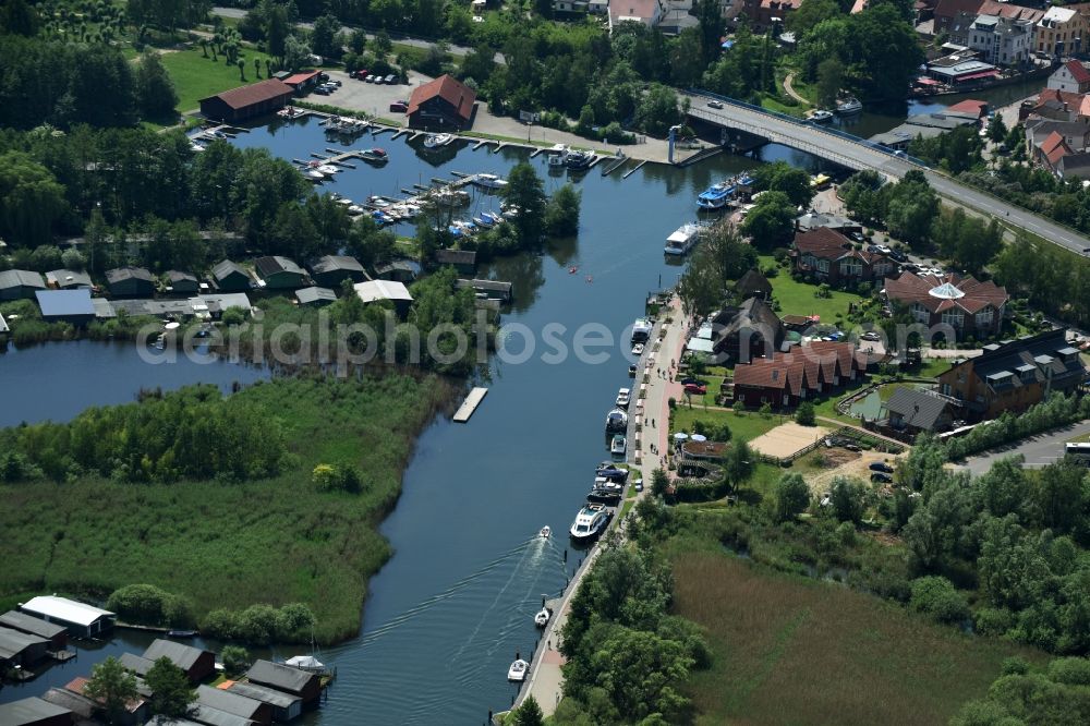 Plau am See from the bird's eye view: Channel flow and river banks of the waterway shipping of Elde in Plau am See in the state Mecklenburg - Western Pomerania