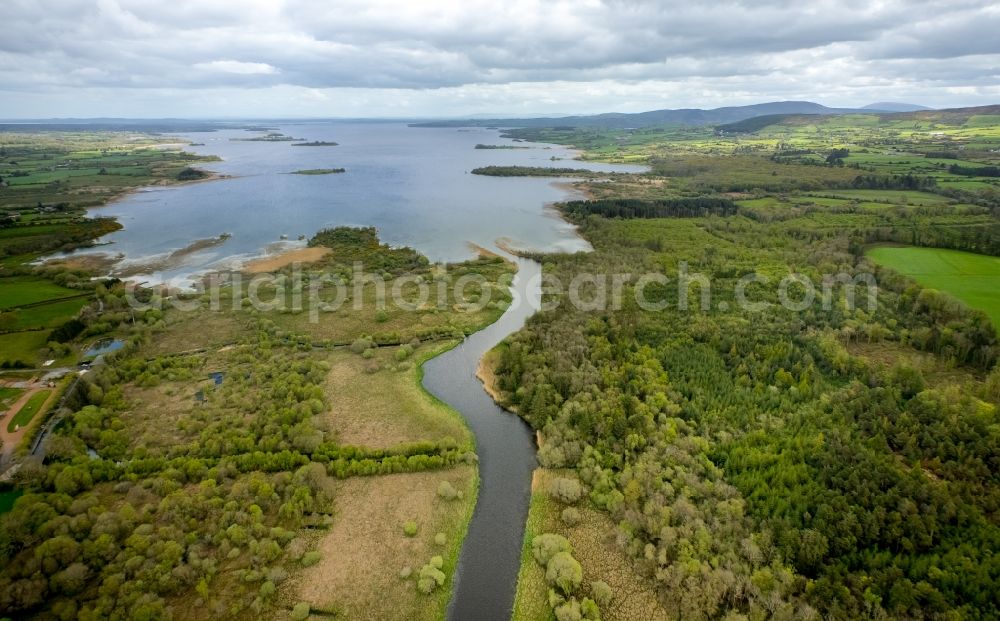 Scariff from above - Channel flow and river banks of the waterway shipping at the edge of the lake Lugh Derg in Scariff in Clare, Ireland