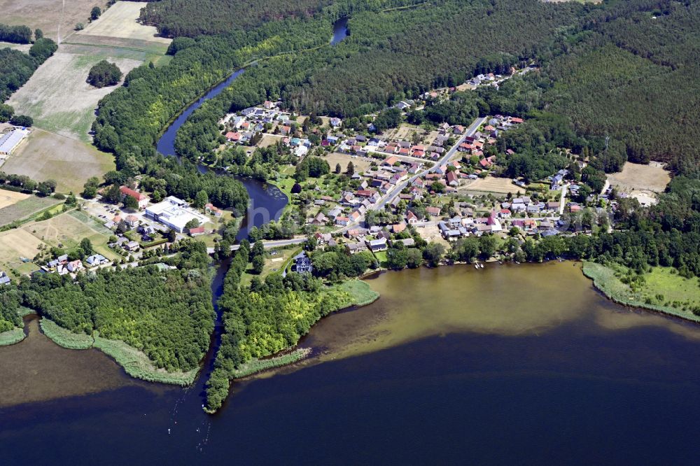 Aerial image Heidesee - Channel flow and river banks of the waterway shipping Storkower Kanal in the district Wolzig in Heidesee in the state Brandenburg, Germany