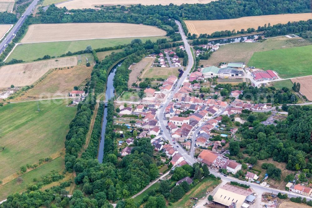 Lay-Saint-Remy from above - Subterranean Channel flow and river banks of the waterway shipping Canal Rhin au Marne in Lay-Saint-Remy in Grand Est, France
