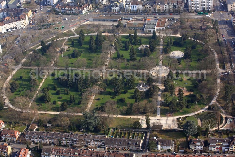 Basel from above - The largest park in Basel, Switzerland is the Kannenfeldpark close to the Kannenfeldplatz