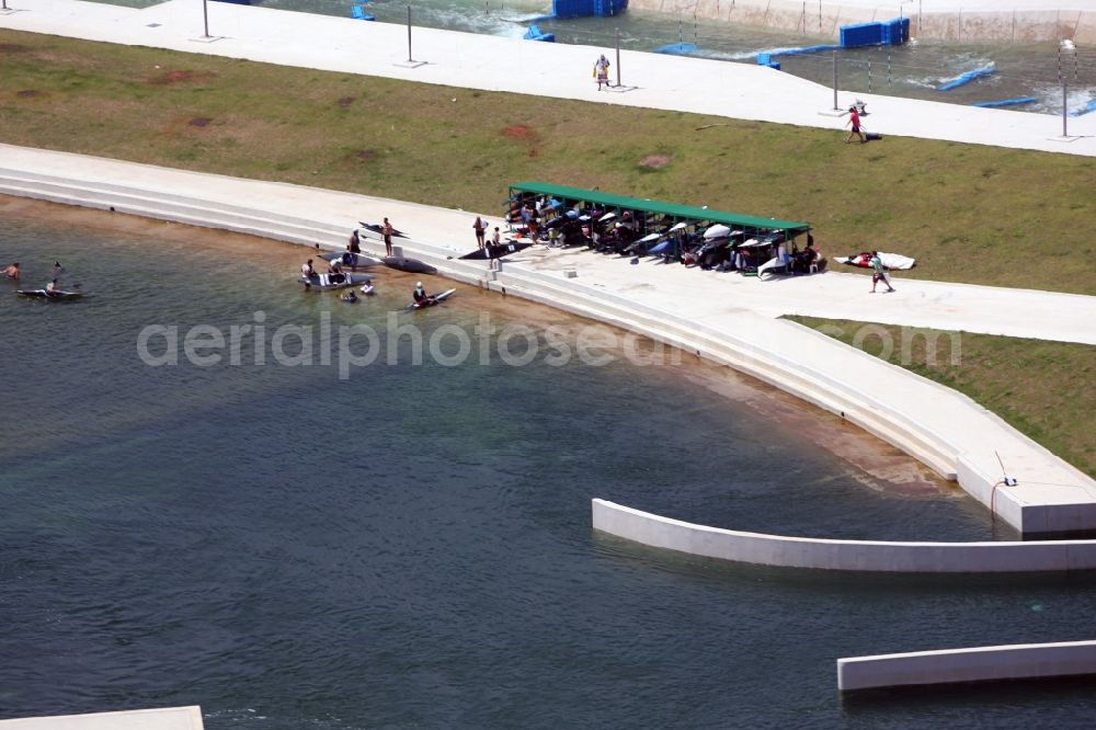 Rio de Janeiro from above - Canoe race track at the Olympic Park before the summer playing games of XXXI. Olympics in Rio de Janeiro in Rio de Janeiro, Brazil