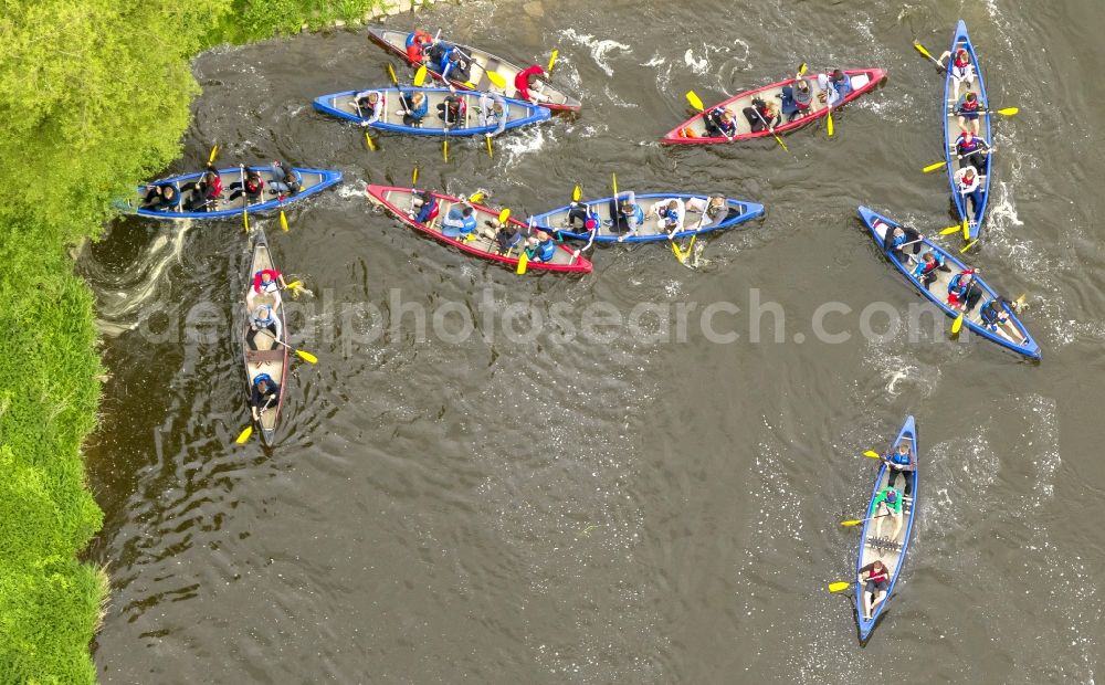 Hattingen from above - Canoe - Sport Boat - riders on the Ruhr in Hattingen in the state of North Rhine-Westphalia