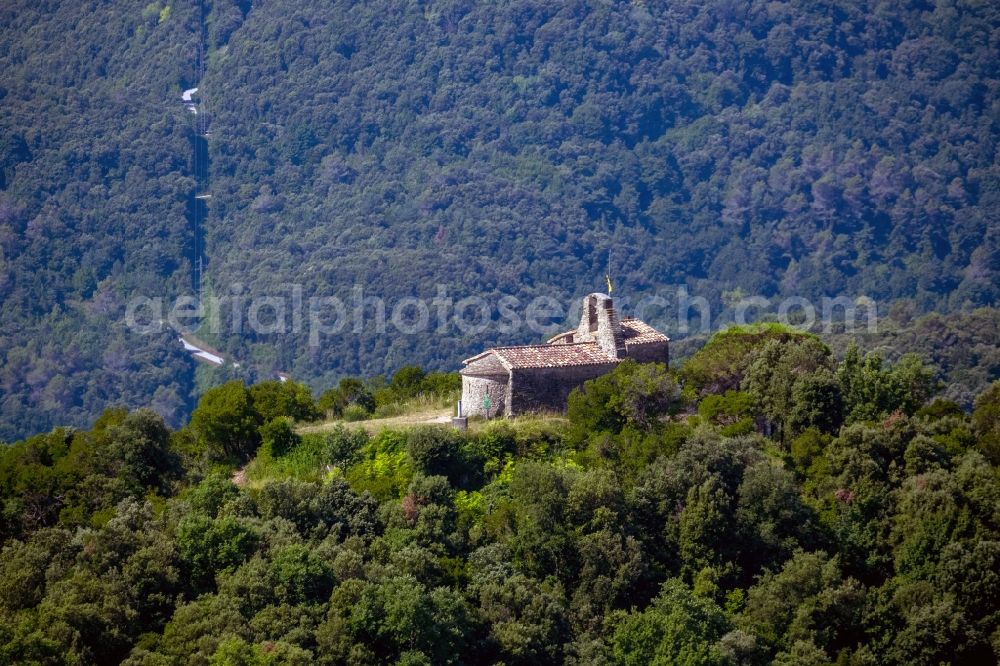 Aerial photograph Pujarnol - View of an old chapel on a hill near the city Pujarnol in the province Catalonia in Spain