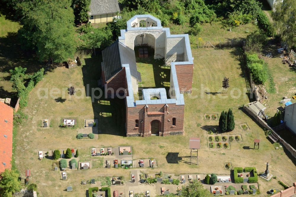 Schönfließ from above - Chapel on the grounds of the cemetery - military cemetery in Schoenfliess in the state Brandenburg