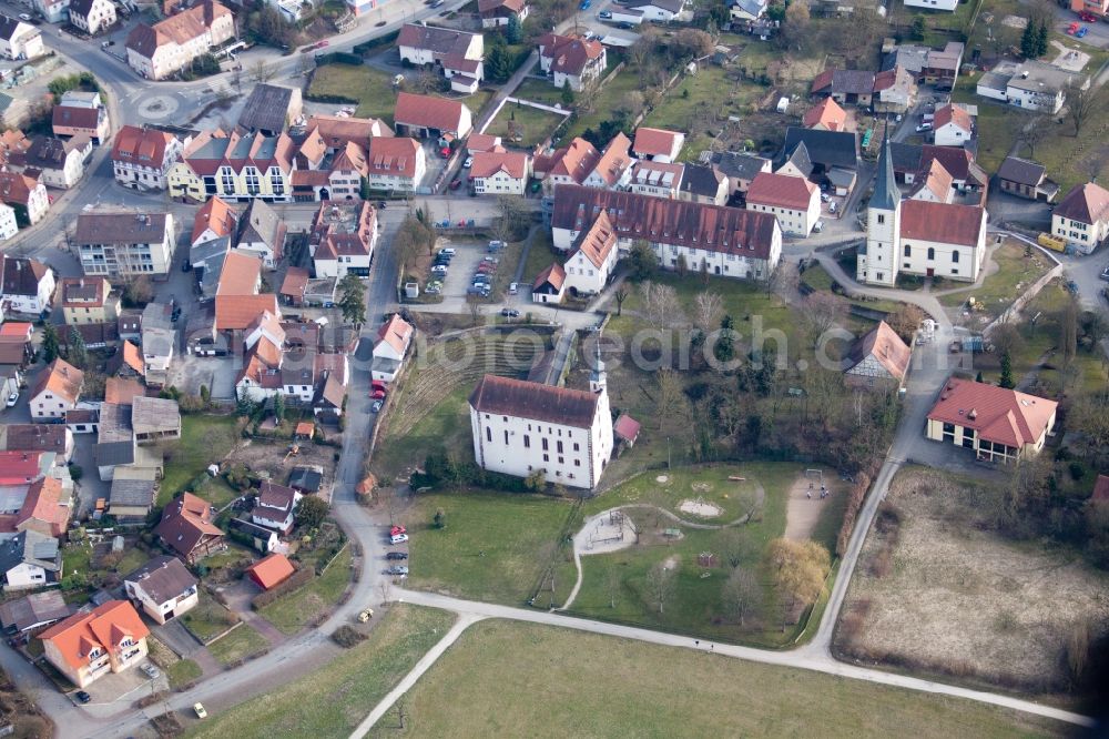 Aerial photograph Mosbach - Churches building the chapel Tempelhaus Neckarelz in the district Neckarelz in Mosbach in the state Baden-Wuerttemberg