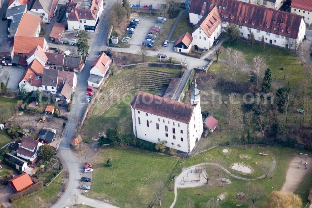 Mosbach from above - Churches building the chapel Tempelhaus Neckarelz in the district Neckarelz in Mosbach in the state Baden-Wuerttemberg