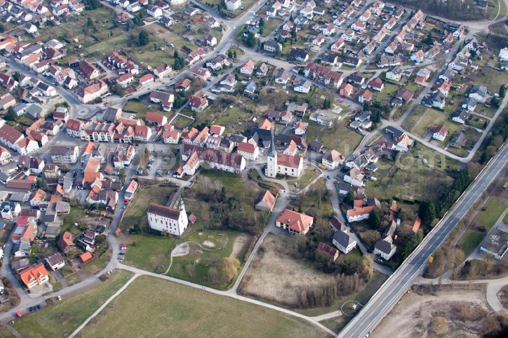 Aerial image Mosbach - Churches building the chapel Tempelhaus Neckarelz in the district Neckarelz in Mosbach in the state Baden-Wuerttemberg