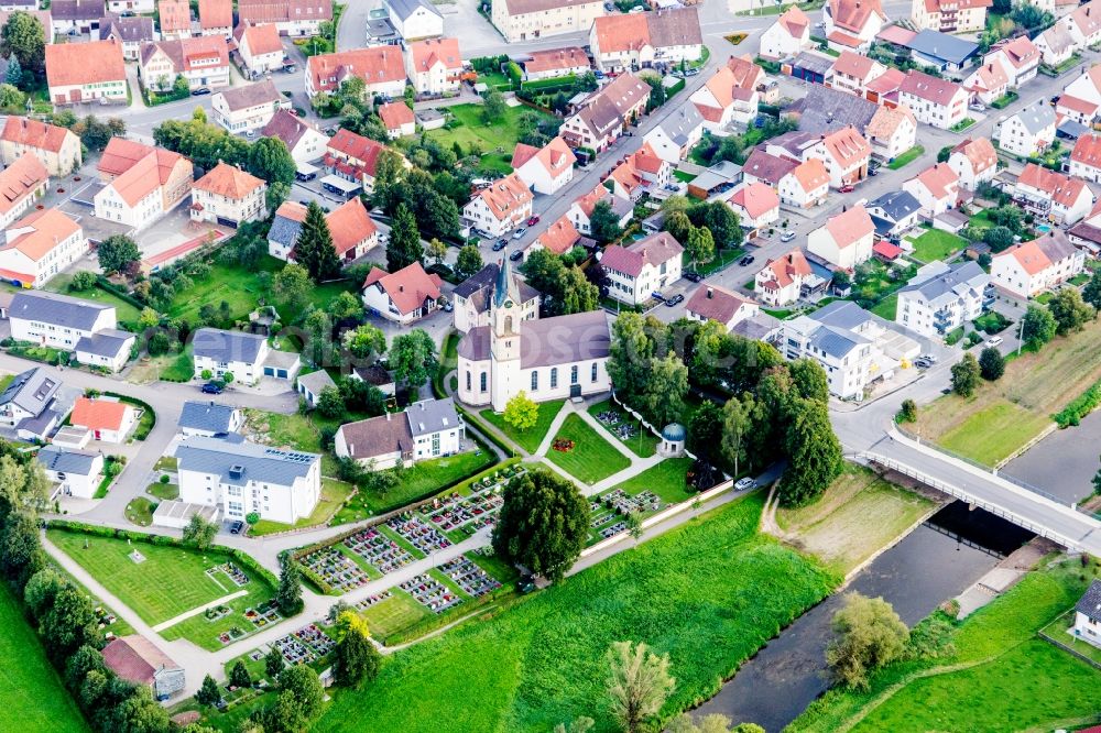 Tuttlingen from above - Chapel on the grounds of the cemetery in the district Nendingen in Tuttlingen in the state Baden-Wuerttemberg, Germany