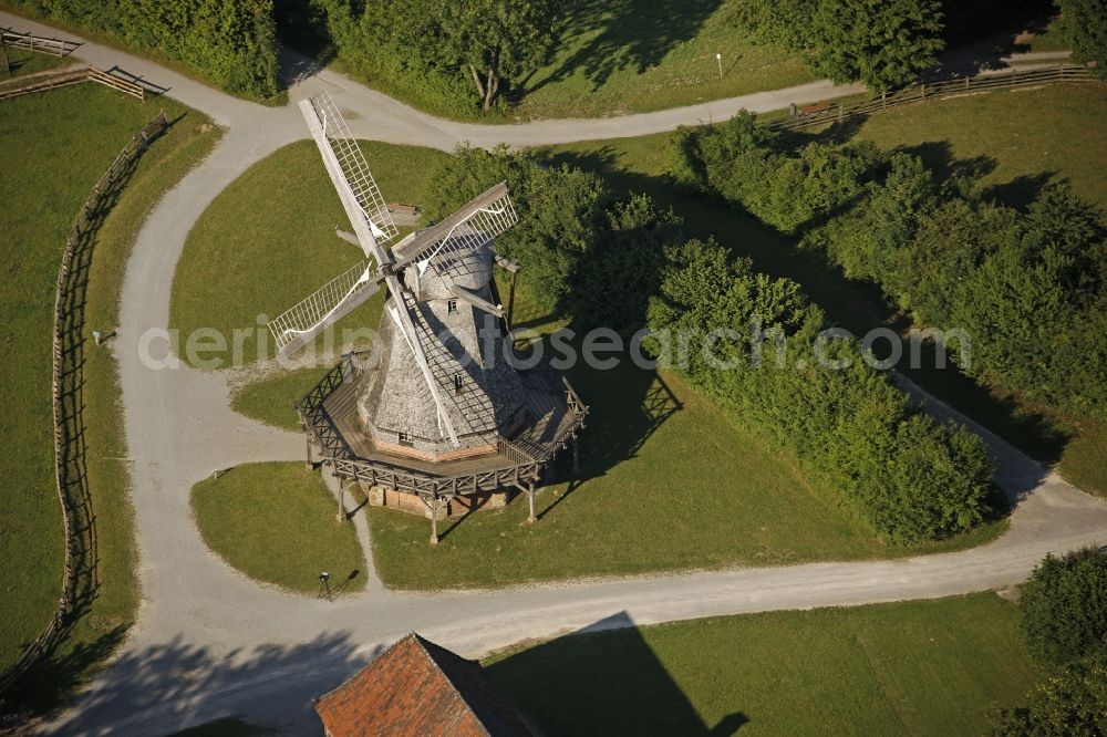 Aerial image Detmold - Cap windmill LWL Open Air Museum in Detmold in North Rhine-Westphalia