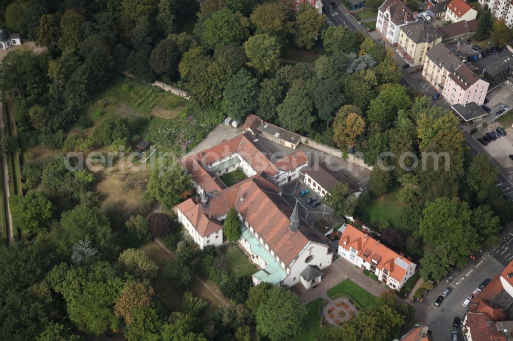 Aschaffenburg from above - Capuchin Church and Convent of St. Elizabeth - by 2010 a branch and convent of the Capuchin Order in Aschaffenburg in Bavaria