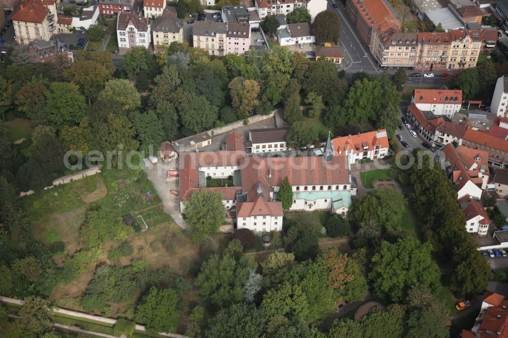 Aschaffenburg from the bird's eye view: Capuchin Church and Convent of St. Elizabeth - by 2010 a branch and convent of the Capuchin Order in Aschaffenburg in Bavaria