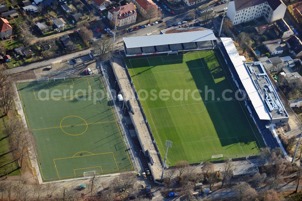 Aerial image Potsdam Babelsberg - Das Karl-Liebknecht-Stadion in Babelsberg. Das Fußball-Stadion ist Heimspielstätte des SV Babelsberg 03 und des 1. FFC Rurbine Potsdam. Site of the rebuilding of the Stadium Karl-Liebknecht in Babelsberg.