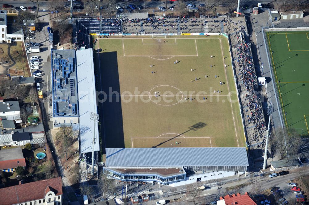 Potsdam Babelsberg from above - The soccer football- Stadium Karl-Liebknecht in Babelsberg