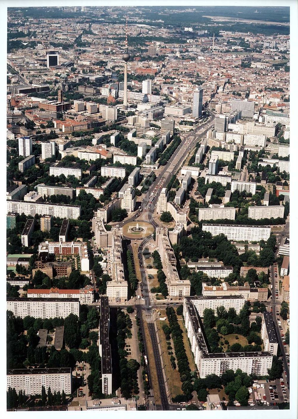 Berlin - Friedrichshain from the bird's eye view: Karl-Marx-Allee in Berlin-Friedrichshain.