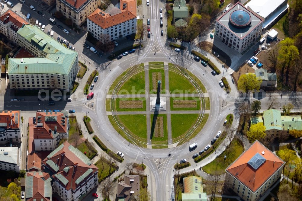 Aerial image München - Circular Place Karolinenplatz in Munich in the state Bavaria, Germany