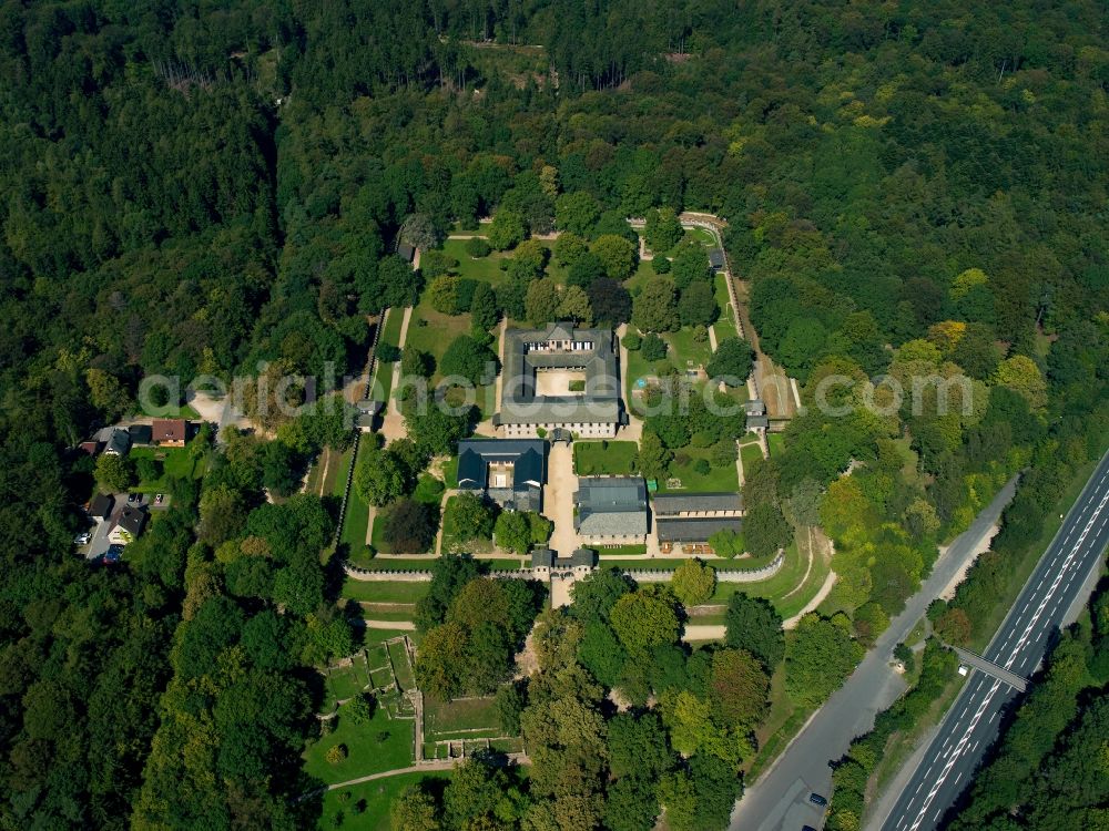 Bad Homburg from the bird's eye view: The Hall is a castle on the Taunus ridge near Bad Homburg, a former palace of the Roman Limes. It is considered the best researched and most fully reconstructed fort of the Upper Germanic Limes-Raetian who since 2005 has the status of UNESCO World Heritage Site