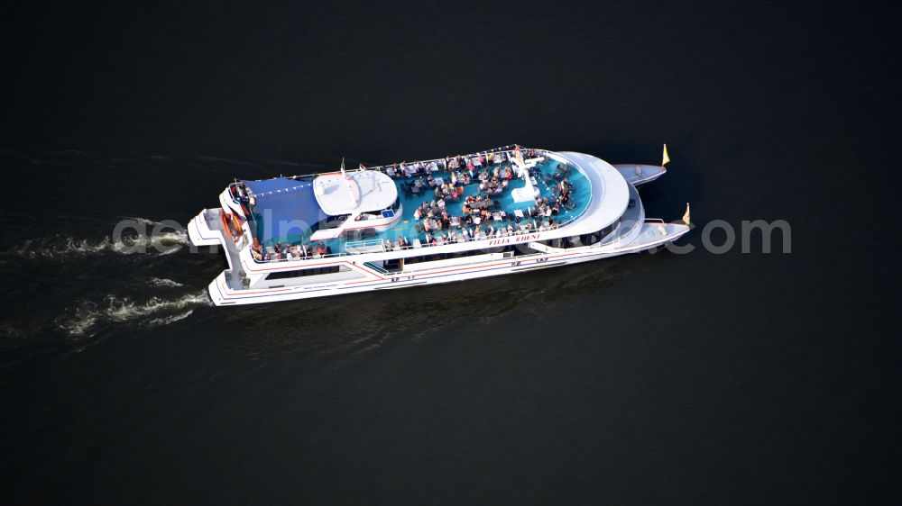 Bonn from above - Catamaran Filia Rheni sailing on the Rhine in Bonn in the state North Rhine-Westphalia, Germany