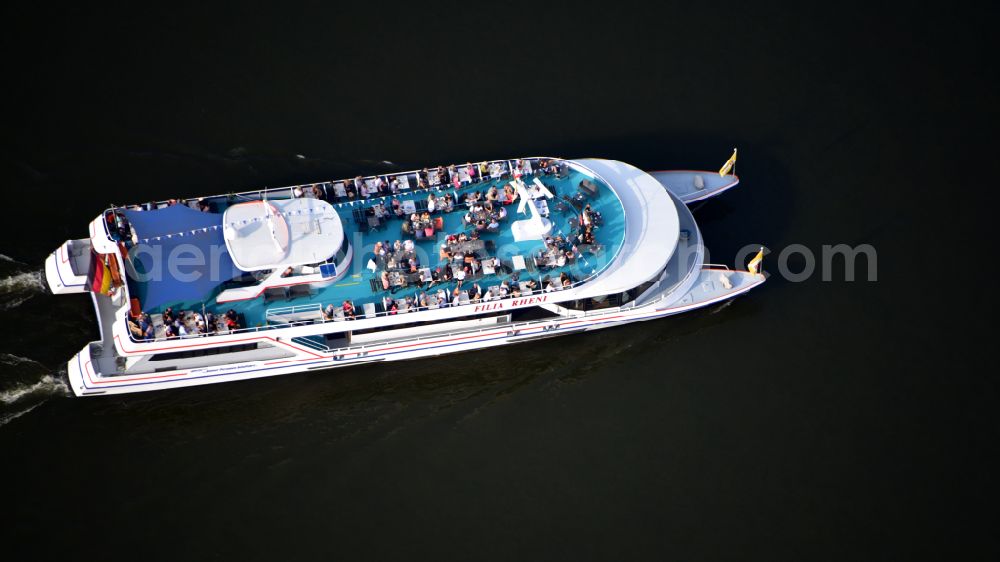 Bonn from the bird's eye view: Catamaran Filia Rheni sailing on the Rhine in Bonn in the state North Rhine-Westphalia, Germany