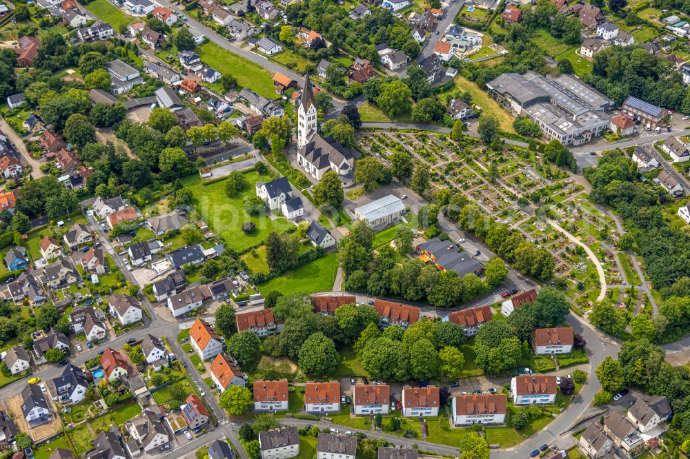 Aerial image Wickede (Ruhr) - Aerial view of the catholic parish church Saint Anthony of Padua and catholic cemetery in Wickede (Ruhr) in the German state North Rhine-Westphalia, Germany