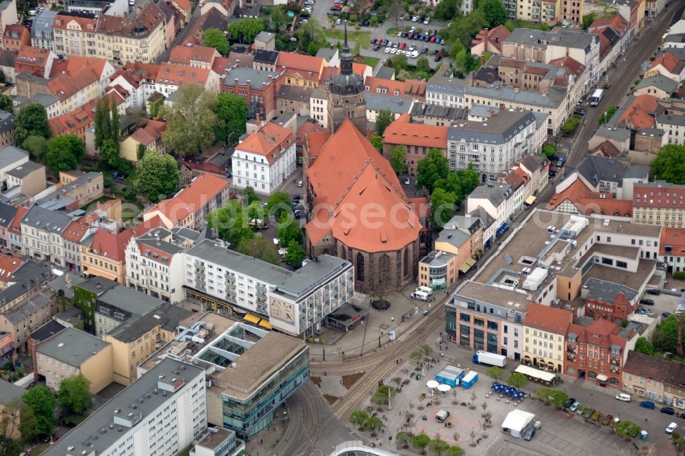 Brandenburg an der Havel from the bird's eye view: Sankt Katharinen in Brandenburg an der Havel in the State of Brandenburg is a three-naved late Gothic Hall church and the Evangelical Parish Church of the new town in Brandenburg an der Havel. It is a masterpiece of North German brick Gothic, and the largest church in the city