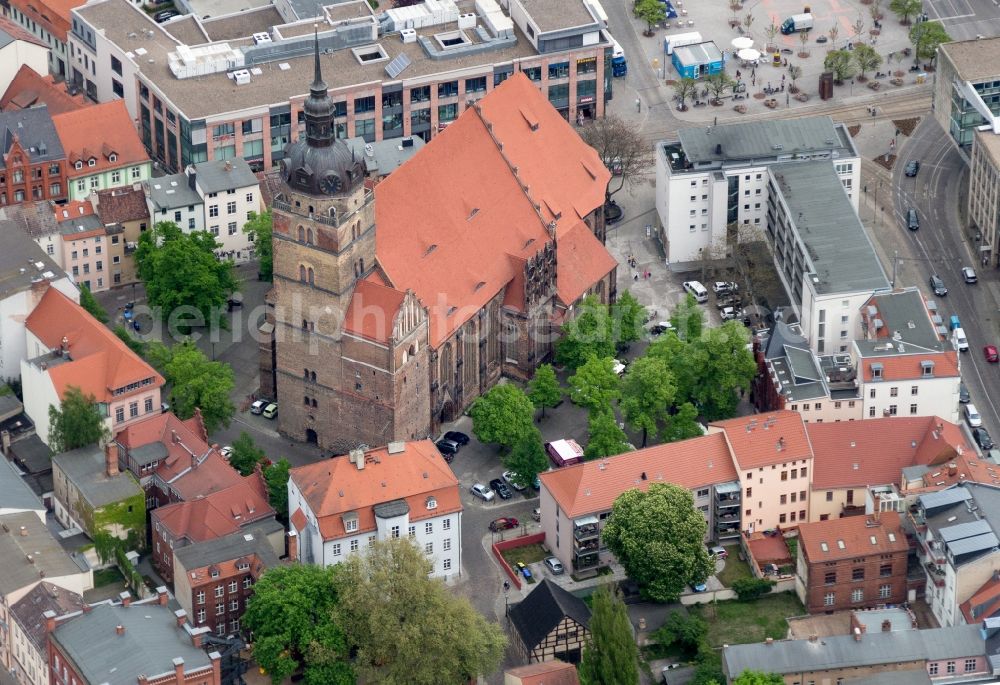 Brandenburg an der Havel from the bird's eye view: Sankt Katharinen in Brandenburg an der Havel in the State of Brandenburg is a three-naved late Gothic Hall church and the Evangelical Parish Church of the new town in Brandenburg an der Havel. It is a masterpiece of North German brick Gothic, and the largest church in the city