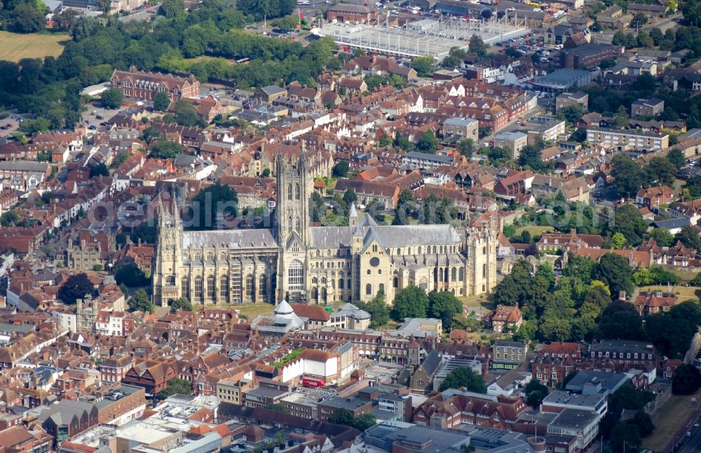 Aerial image Canterbury - Church building of the cathedral of Canterbury in England, United Kingdom