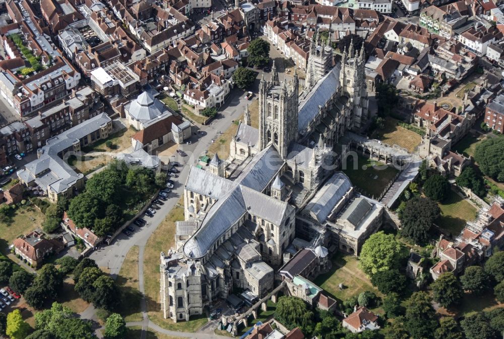 Aerial image Canterbury - Church building of the cathedral of Canterbury in England, United Kingdom